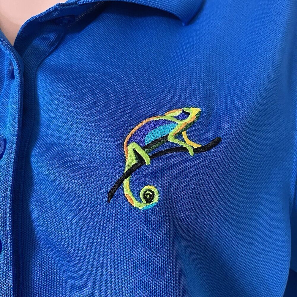 Loudmouth Golf Polo Shirt Women's Large Blue Gecko Tennis Athletic 4-Button - Picture 4 of 6